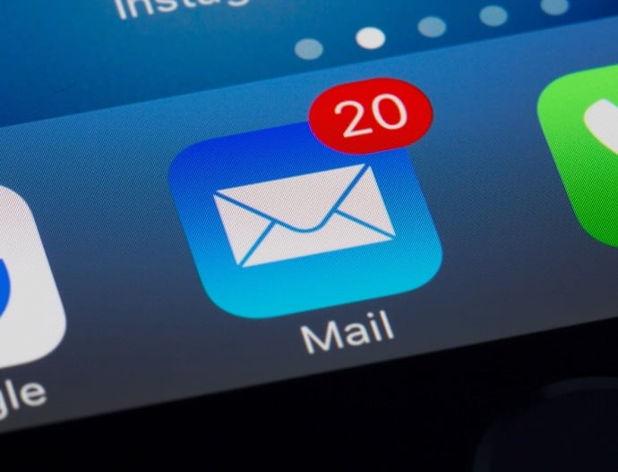 mail application with 20 email notifications