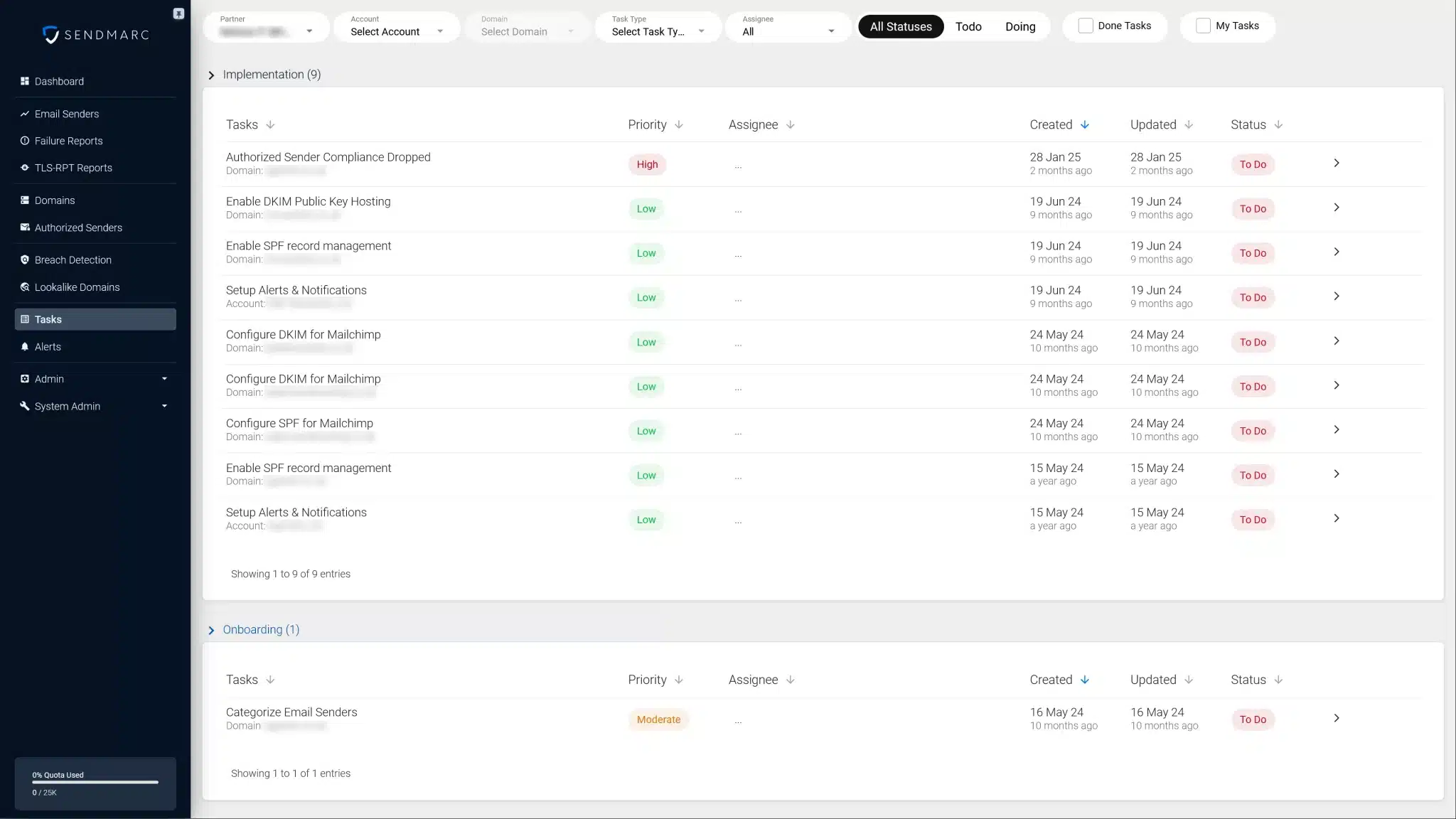 Sendmarc Customer Portal Task Management