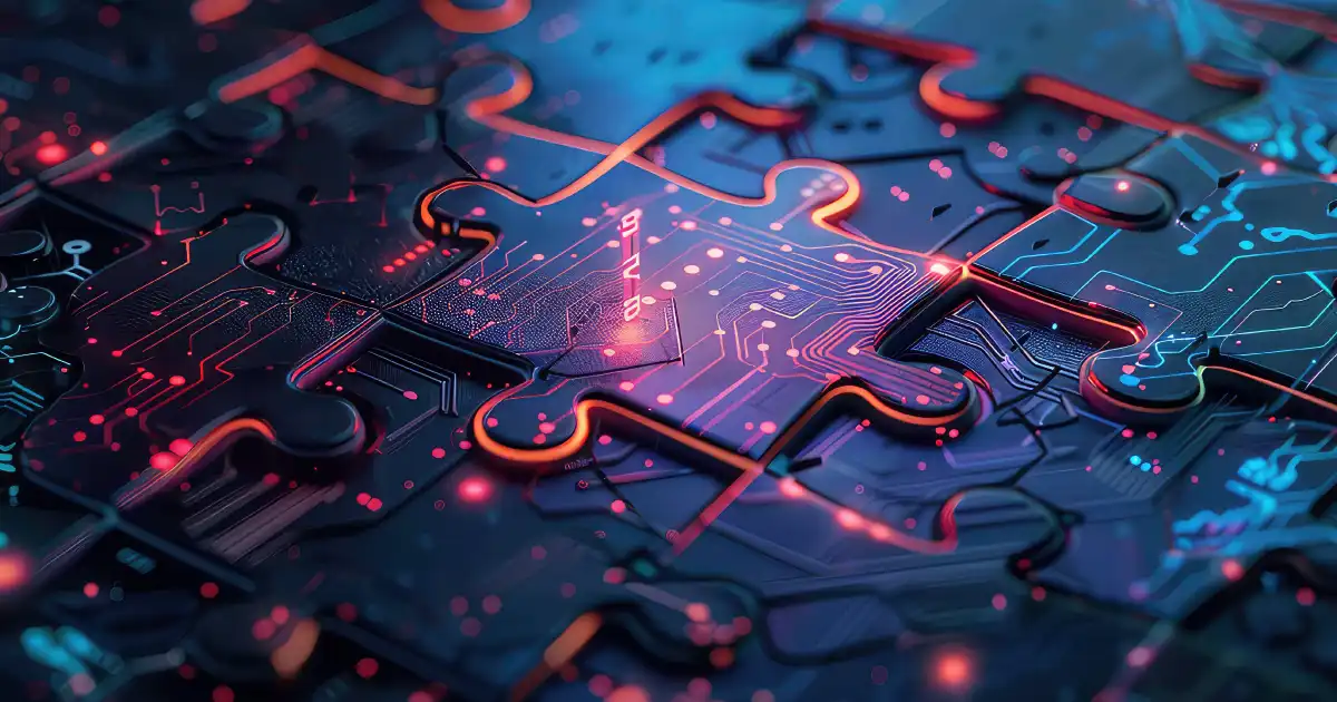 Digital blue and red puzzle pieces