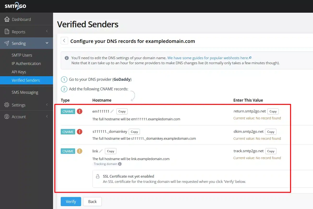 Smtp2Go Dkim Screenshot 2
