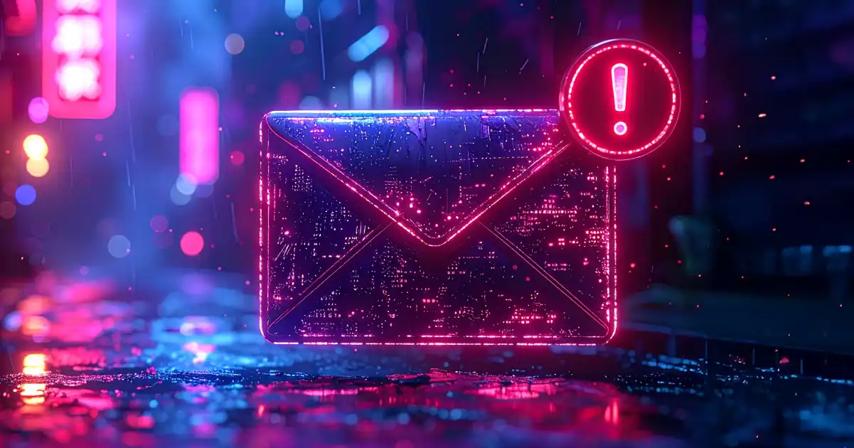 Bright email envelope in a digital environment with a alert