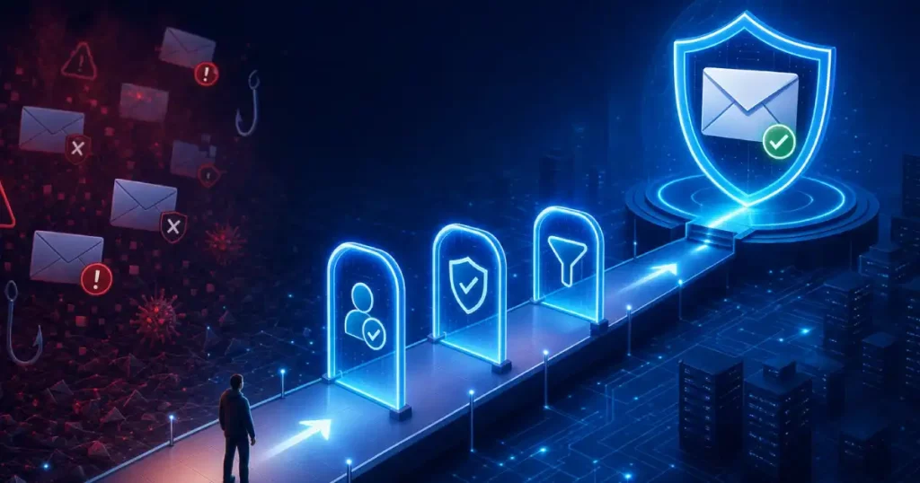 A Man Standing On A Digital Road Heading Towards A Journey To Dmarc Compliance