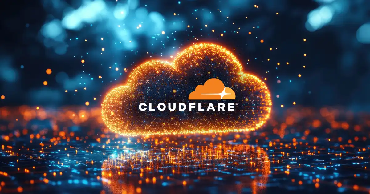 CloudFlare logo on a digital cloud