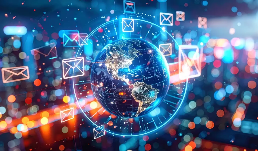 Globe With Emails Floating Around It In Cyberspace