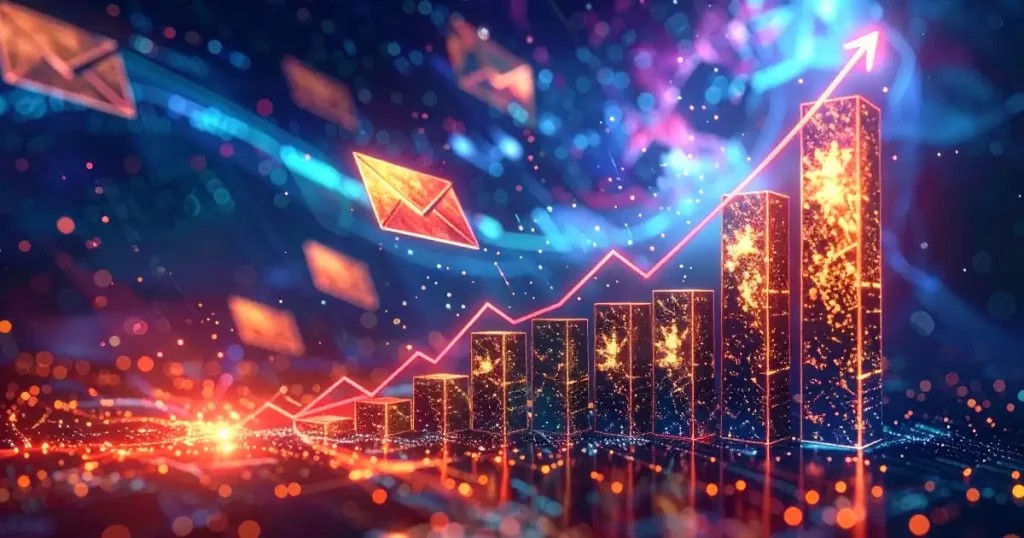 Bright Graph With Email Envelopes In A Digital Environment Showing A Rapid Increase
