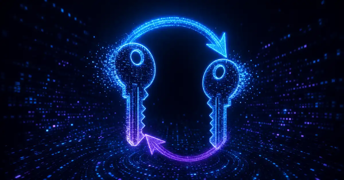 Two digital keys in a digital environment showing rotation