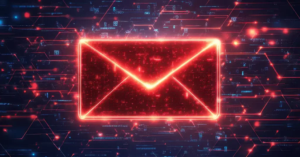 Sobre rojo para correo electrónico en una base de datos digital