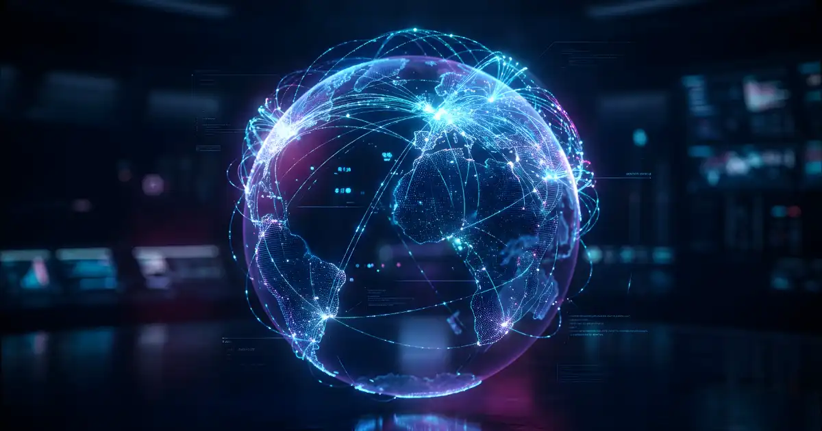 Digital earth with bright glowing highlights and digital networks