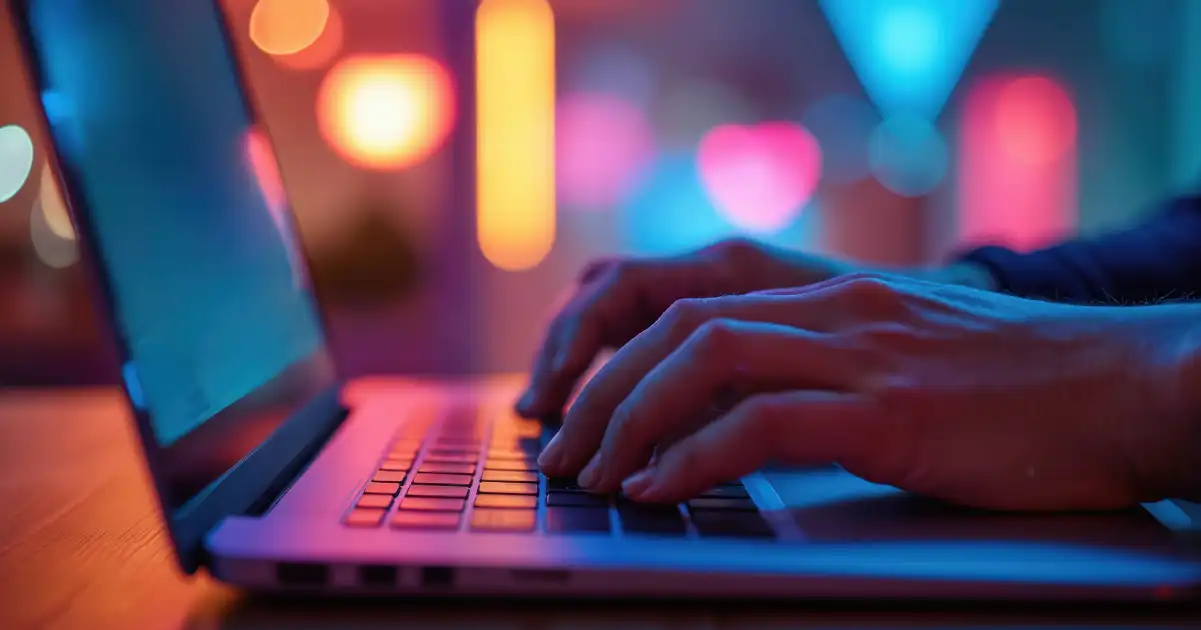 Hands typing on a laptop