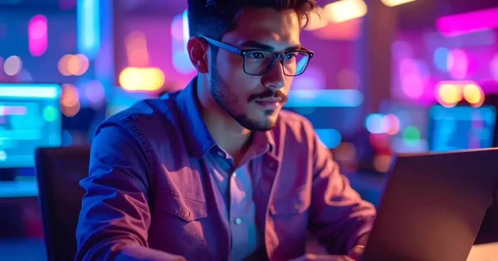Man With Glasses Working On A Laptop