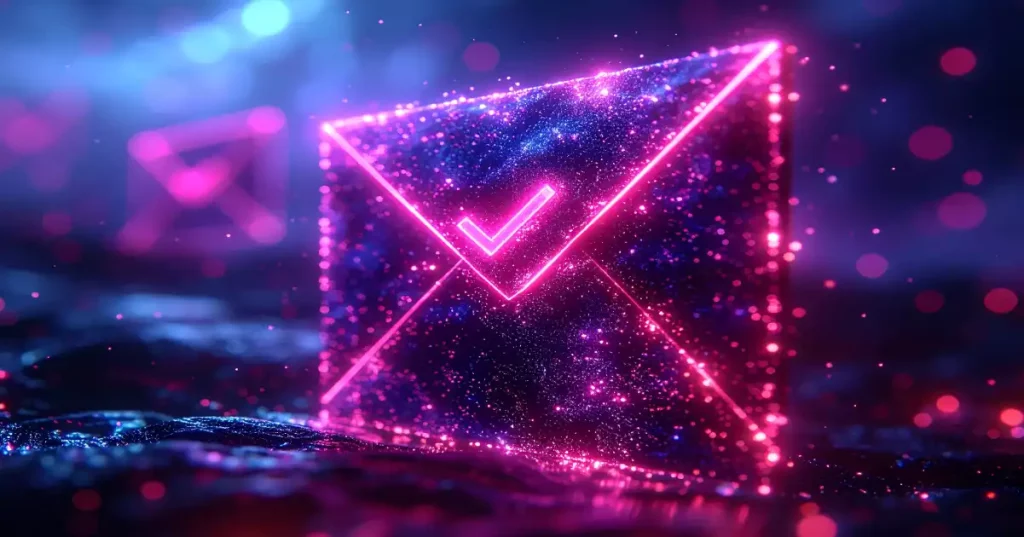 Bright Pink Email Envelope With A Neon Pink Check Mark On The Flap