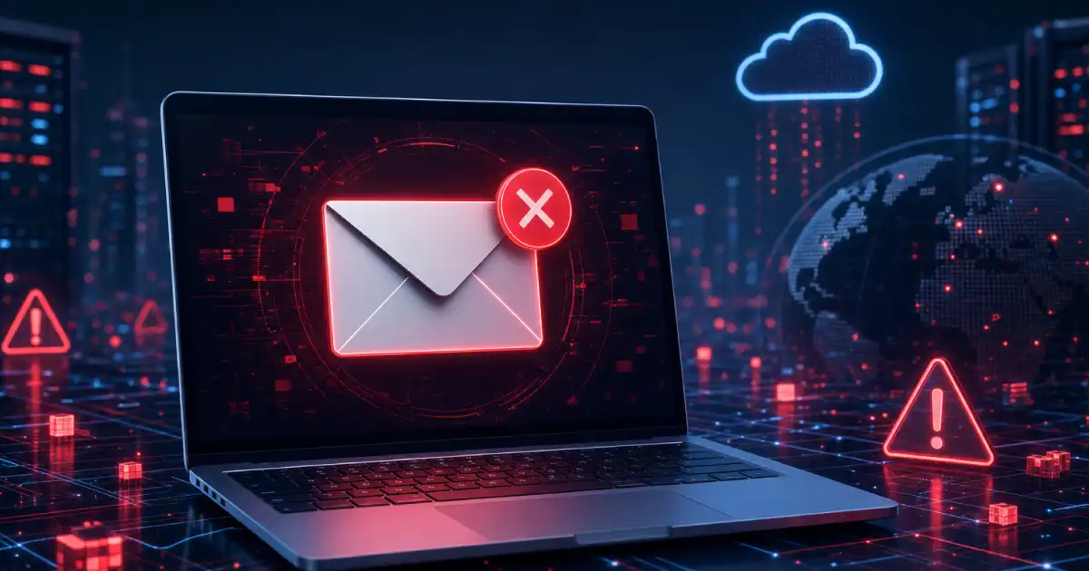Email envelope on a laptop screen in a digital environment representing email communication failure
