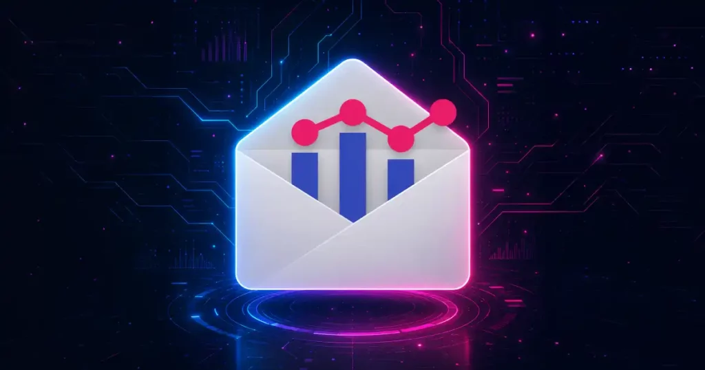 Fondo azul y rosa con el logotipo de Google Postmaster Tool en el centro