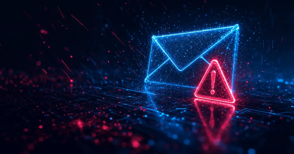 Sobre de correo electrónico con un símbolo de alerta encima en un entorno digital