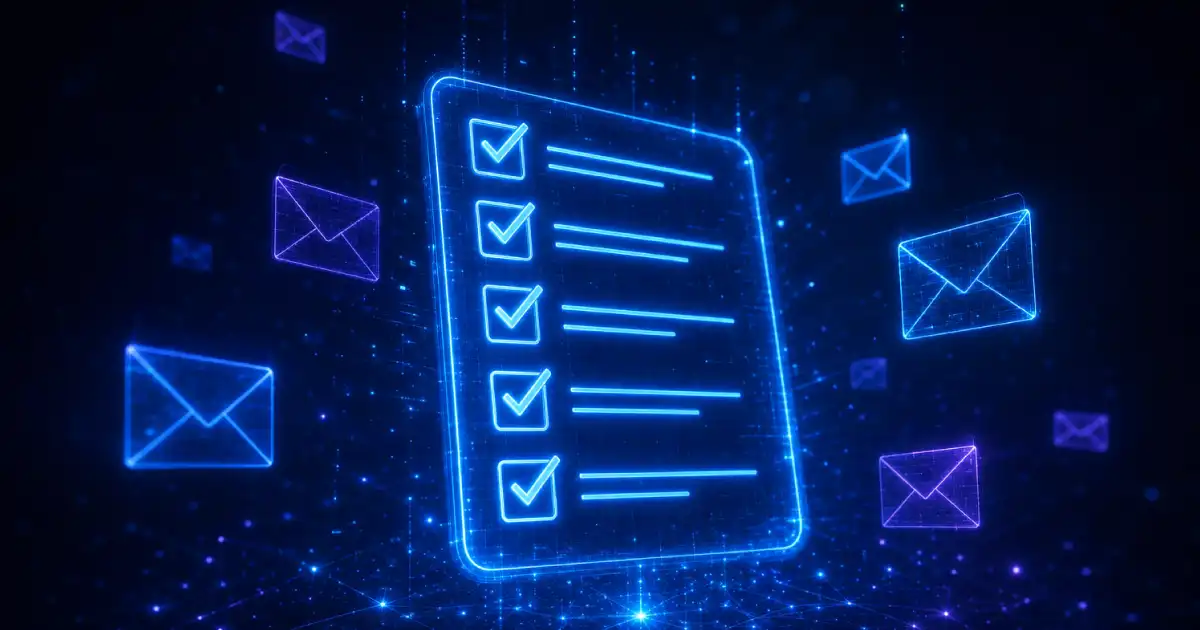 A digital checklist with email icons in cyber space