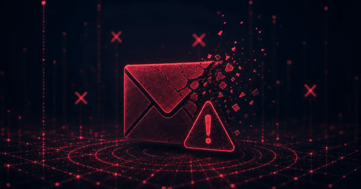 Red email envelope in a digital environment showing email delivery failure