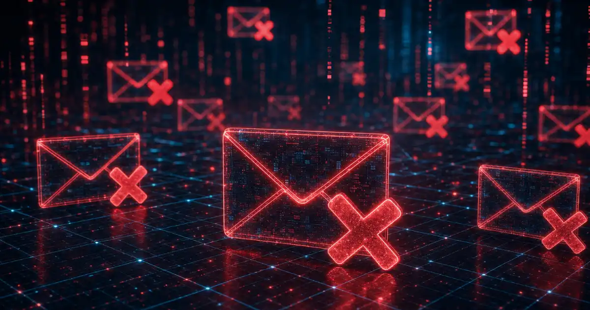 Red email envelopes with crosses to show failures in a digital environment