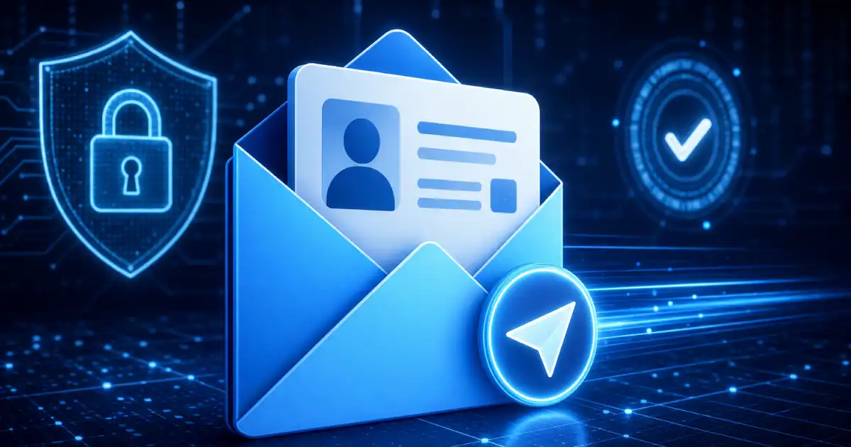 Email identification in an open envelope with a shield and check mark