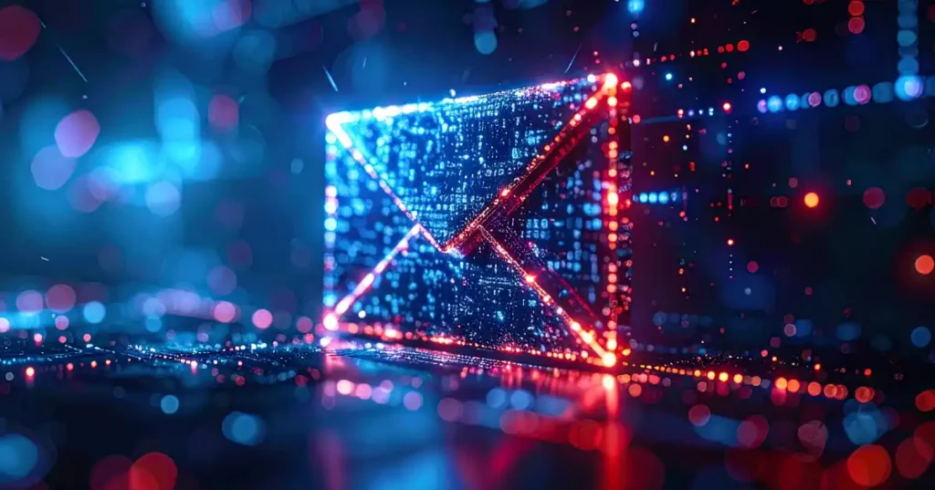 Sparkling Blue And Red Email Envelope In A Digital Environment