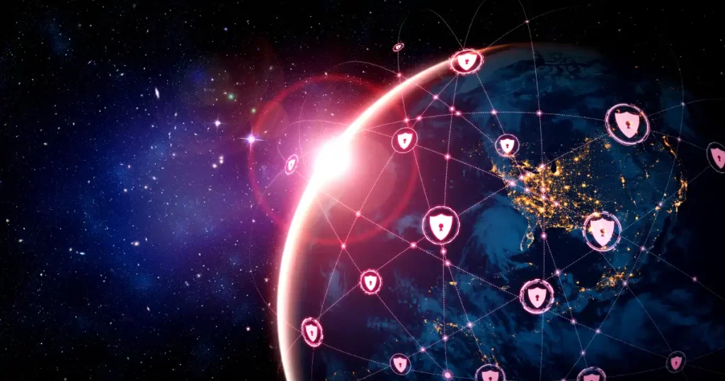 Pink Sunrise Over A Digital Globe