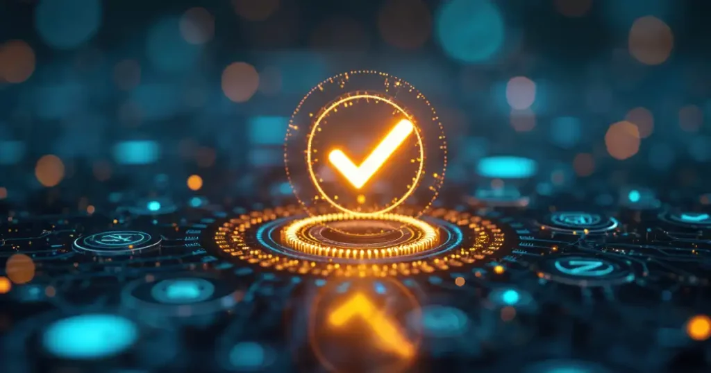 Glowing Checkmark On Digital Background