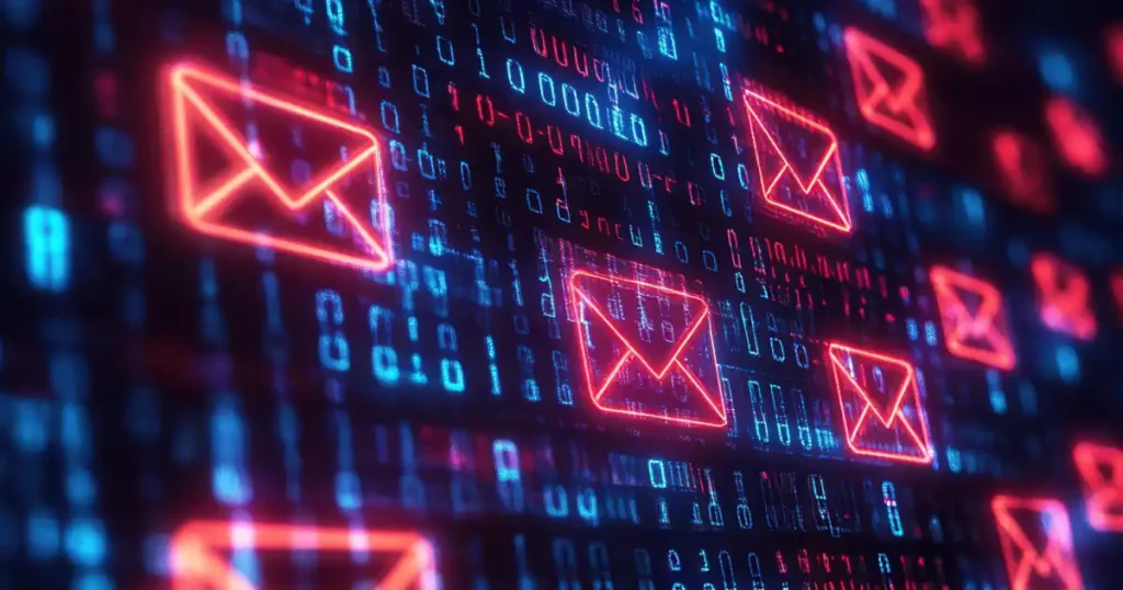 Red Email Envelopes On Digital Data In A Cyber Environment