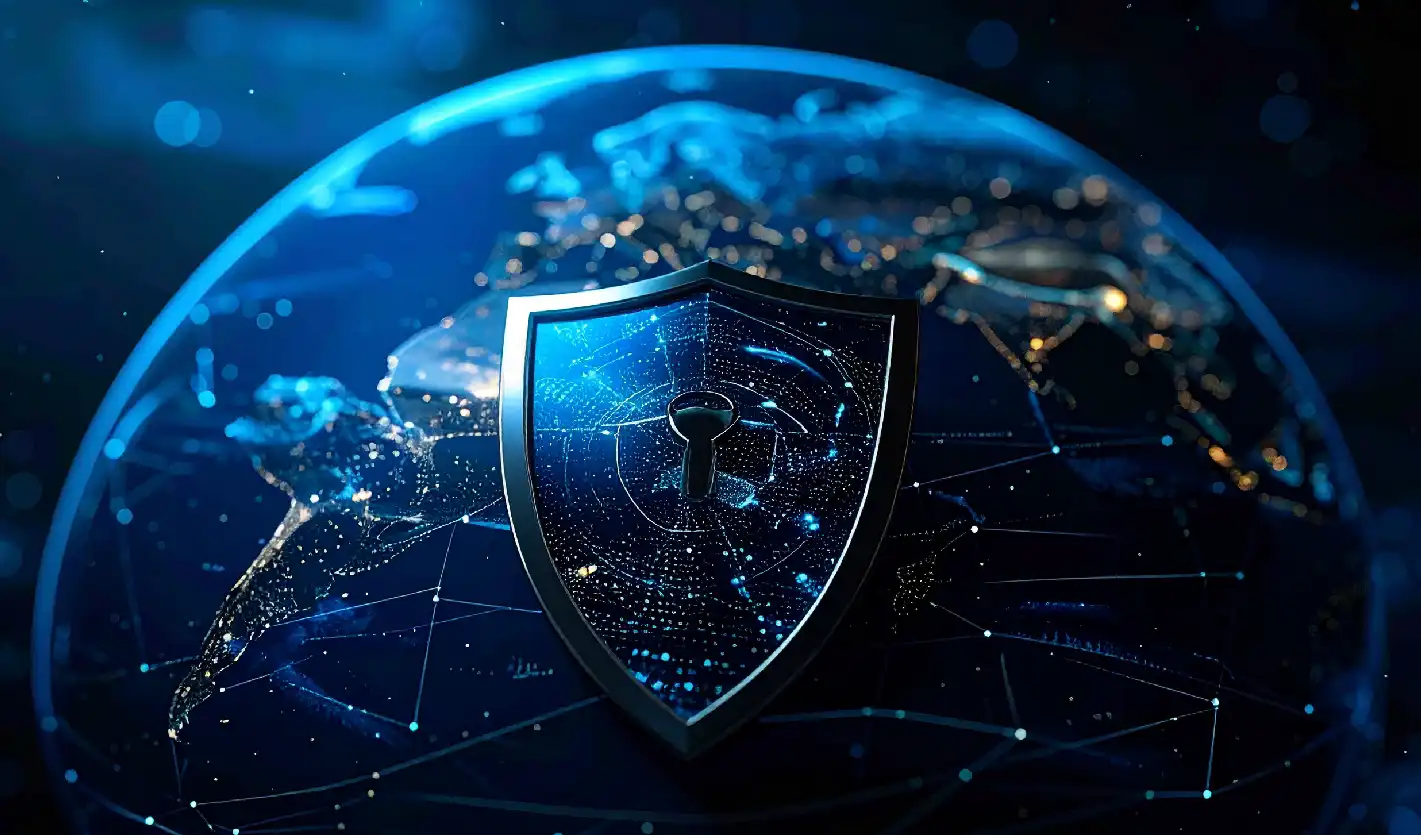Shield Over A Globe In A Cyber Environment