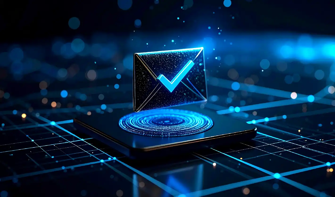 Blue Email Envelope In A Digital Blue And Black Environment