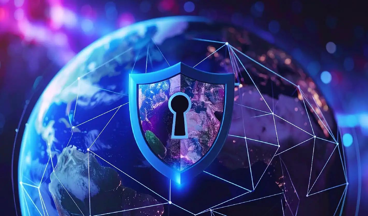 Shield With A Lock On A Digital Globe