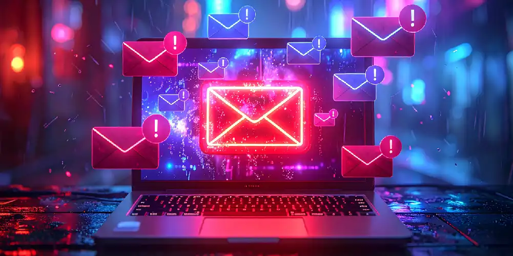 Eemail Envelopes Floating Around A Laptop With Error Signs
