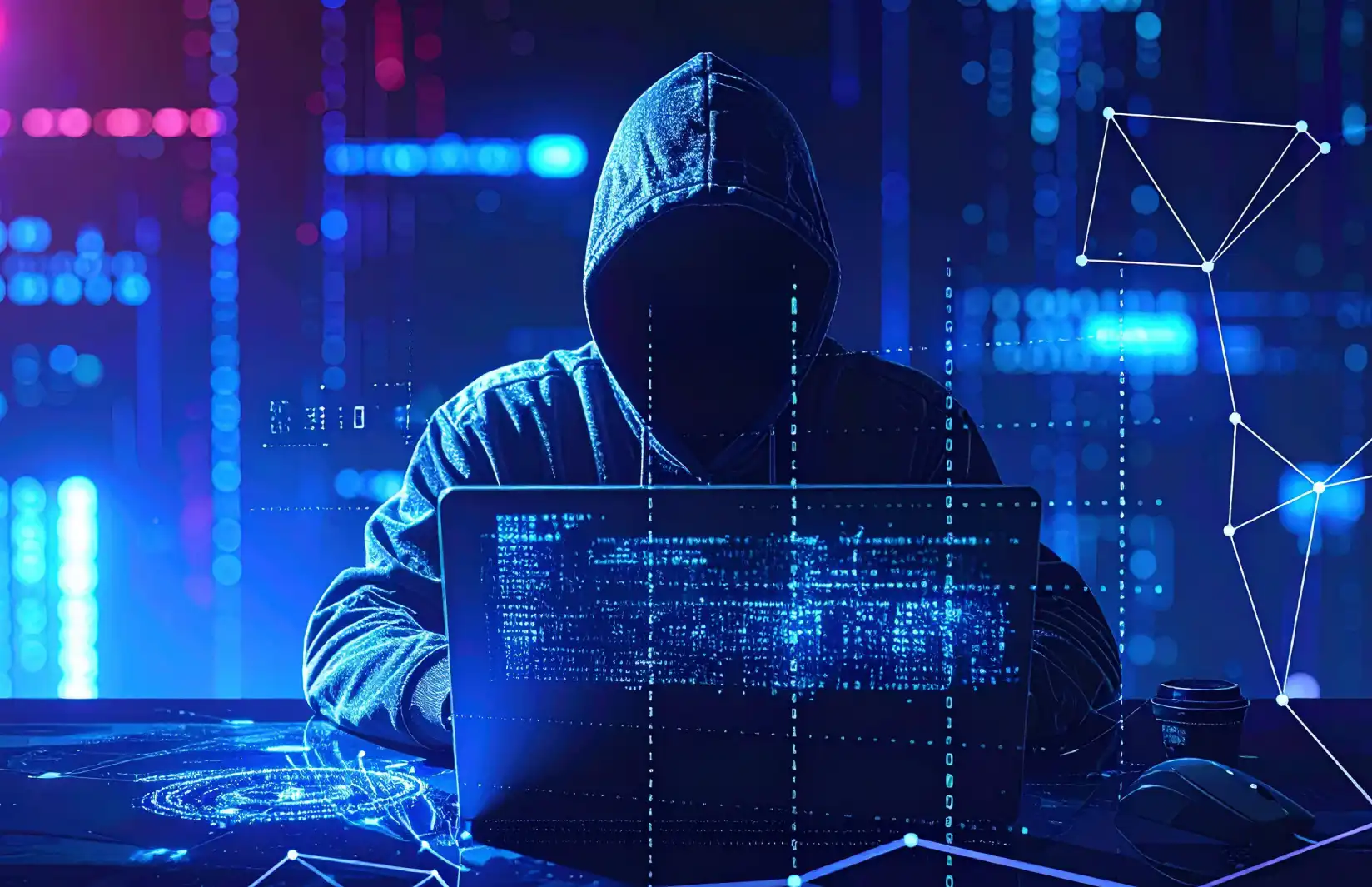 Hacker In A Digital Environment With A Laptop