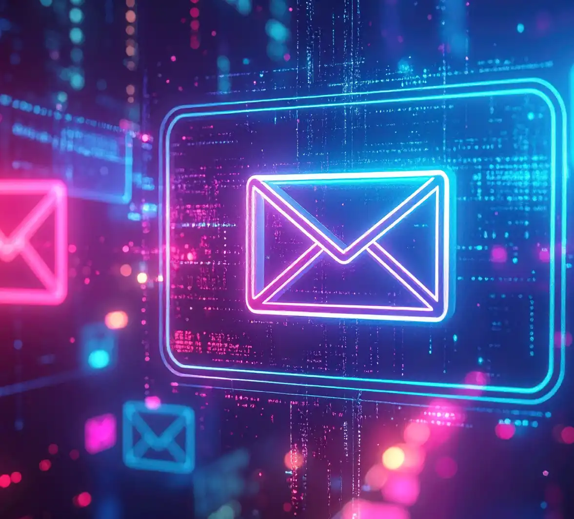 Neon Pink And Blue Email Envelope In A Barrier