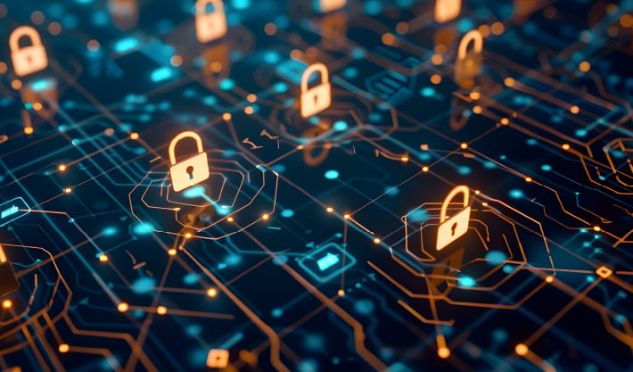 Lock Icons Above Circuit Lines Symbolize How The Sender Policy Framework (Spf) Protocol Helps Safeguard Against Cyberthreats.